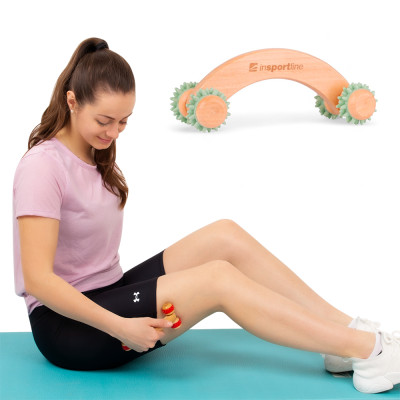 Drewniany masażer całego ciała inSPORTline Kerung ∙ 4 rolki z wypustkami ∙ długość 16 cm ∙ drewno wiśniowe