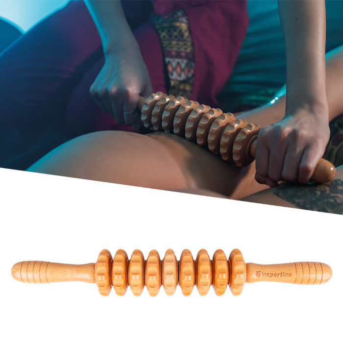 Drewniany roller/wałek do masażu inSPORTline Marlee 300 ∙ uchwyty ergonomiczne ∙ terapia drewnem ∙ pokrowiec