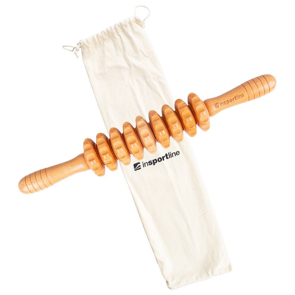 Drewniany roller/wałek do masażu inSPORTline Marlee 300 ∙ uchwyty ergonomiczne ∙ terapia drewnem ∙ pokrowiec