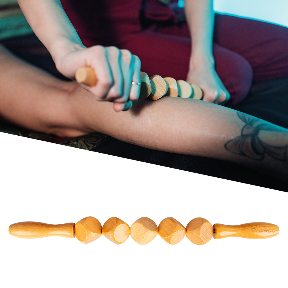 Drewniany wałek/roller do masażu inSPORTline Marlee 400 ∙ kostki masujące ∙ uchwyty ergonomiczne ∙ redukcja cellulitu