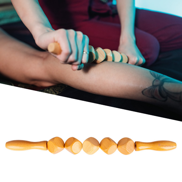 Drewniany wałek/roller do masażu inSPORTline Marlee 400 ∙ kostki masujące ∙ uchwyty ergonomiczne ∙ redukcja cellulitu