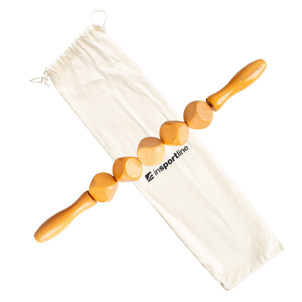 Drewniany wałek/roller do masażu inSPORTline Marlee 400 ∙ kostki masujące ∙ uchwyty ergonomiczne ∙ redukcja cellulitu