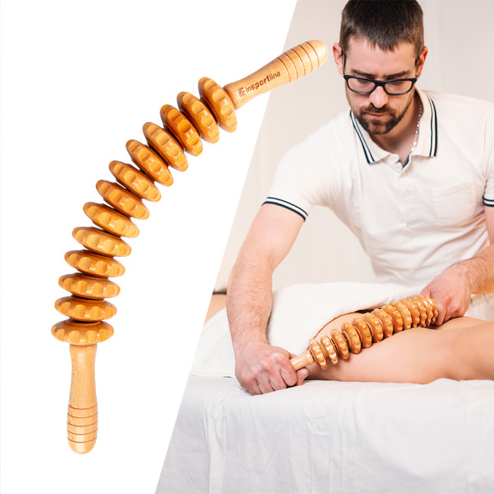 Antycellulitowy wałek inSPORTline Marlee 500 ∙ półwałek z 13 dyskami ∙ drewno bukowe ∙ pokrowiec