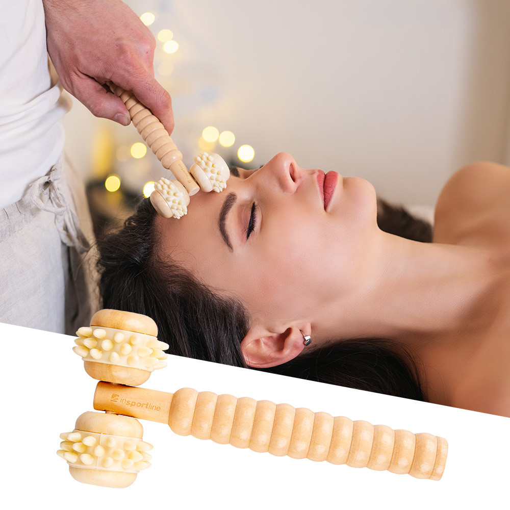 Drewniany roller inSPORTline Maikels 200 ∙ elastyczne kółka ∙ terapia drewnem ∙ masaż antycellulitowy ∙ drewno brzozowe