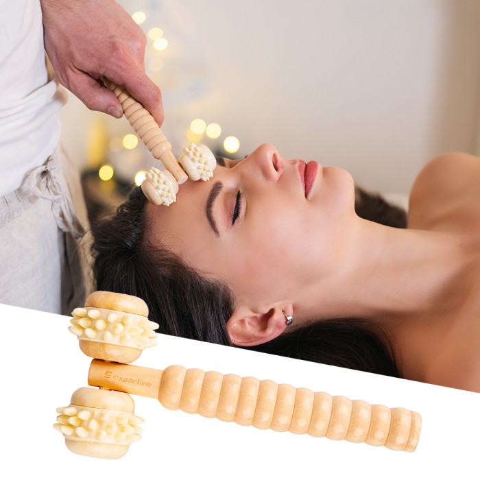 Drewniany roller inSPORTline Maikels 200 ∙ elastyczne kółka ∙ terapia drewnem ∙ masaż antycellulitowy ∙ drewno brzozowe