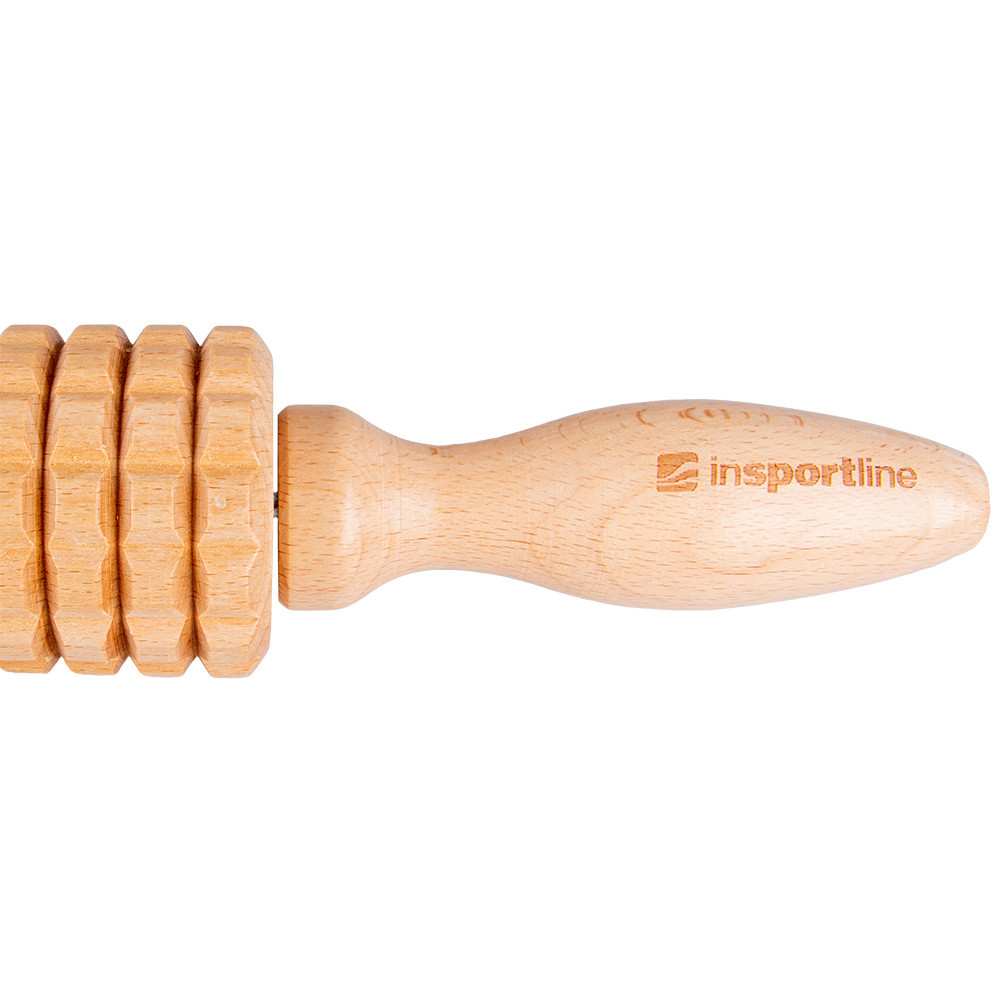 Drewniany wałek/roller do masażu inSPORTline Marlee 600 ∙ zębata powierzchnia ∙ uchwyty ergonomiczne ∙ drenaż limfatyczny