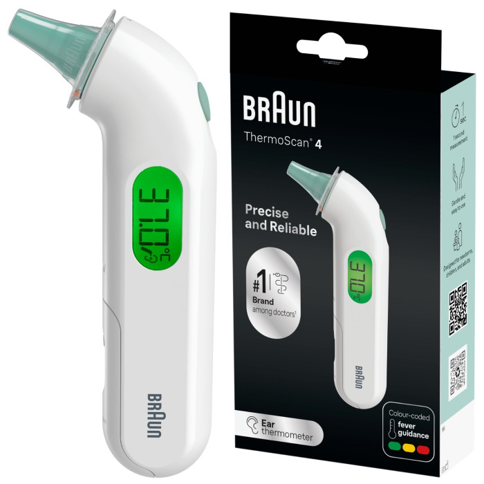 BRAUN IRT3515 THERMOSCAN 4 Termometr douszny z alarmem gorączki, pomiar w 1 sekundę