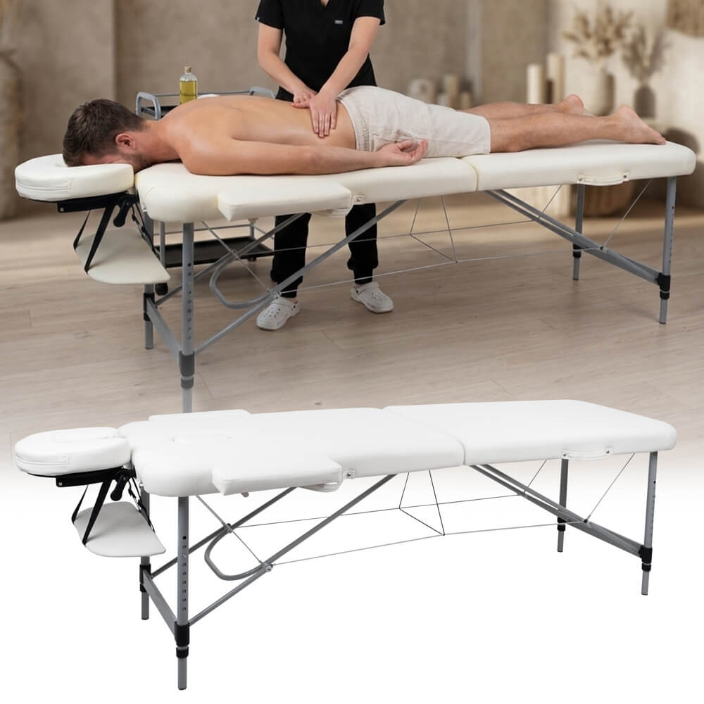 Stół do masażu inSPORTline Morrani ∙ 2-częściowy aluminiowy ∙ nośność 250 kg ∙ waga 15 kg ∙ regulowana wysokość ∙ torba transpor