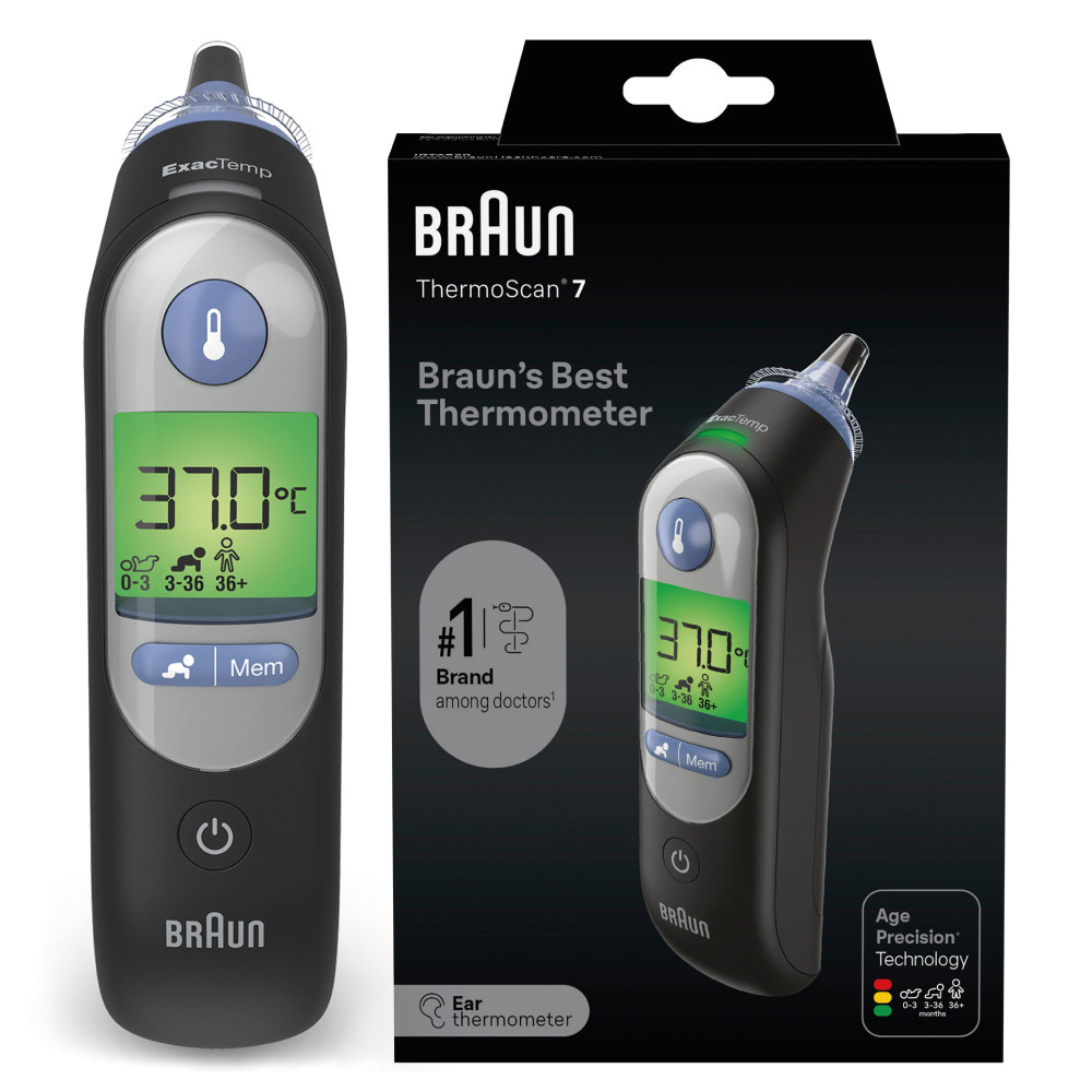 BRAUN THERMOSCAN® 7 IRT6520 BLACK Termometr do ucha z Age Precision, podświetlany wyświetlacz